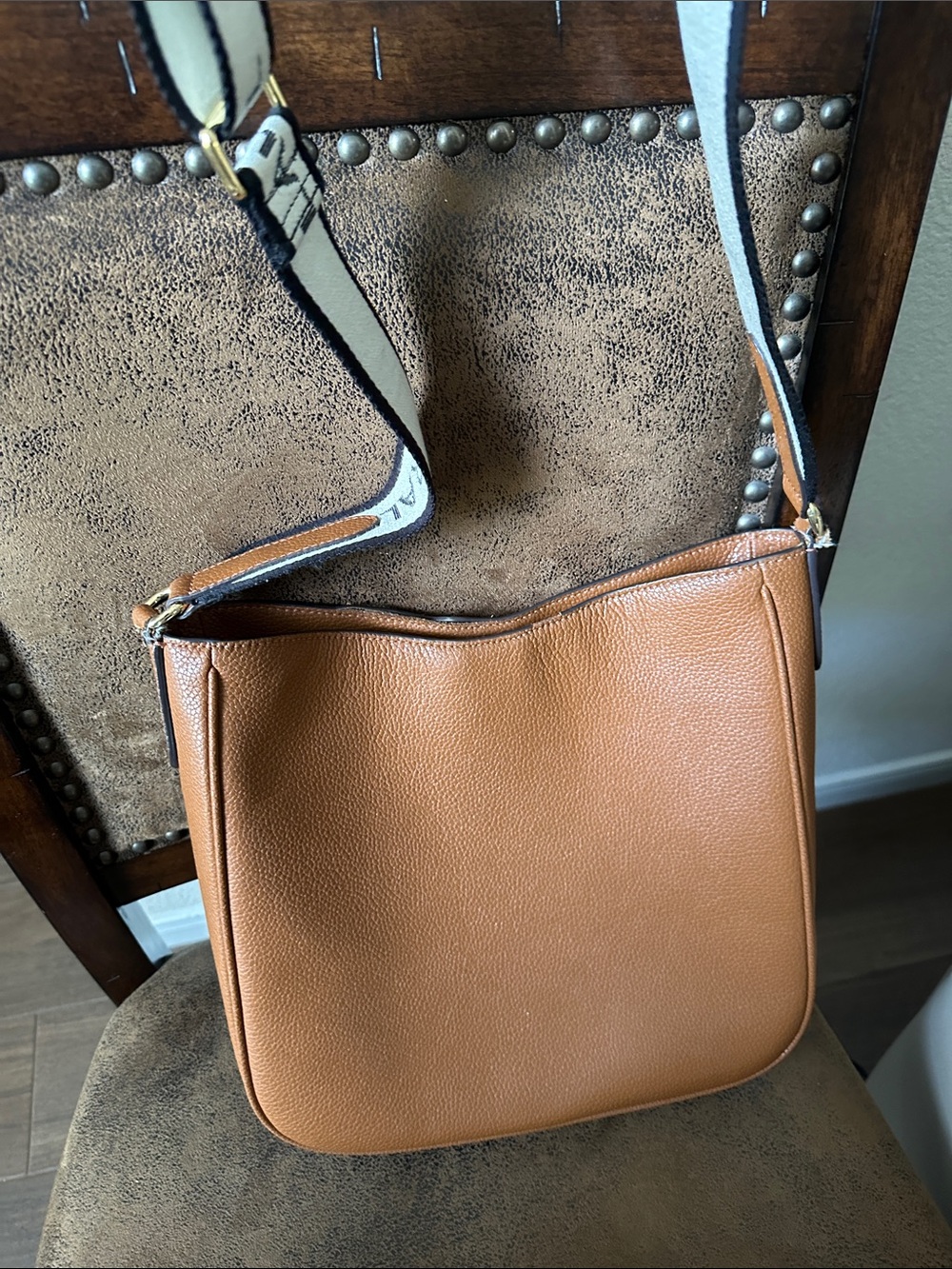 Ralph Lauren Cognac Leather Crossbody with Branded Canvas Strap - Picture 8 of 14